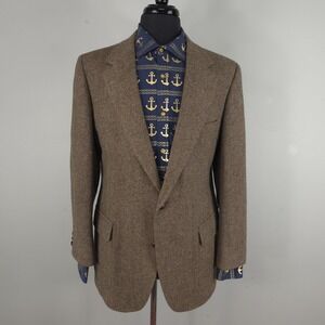 Man‎ In Wool Blazer Mens 42 Brown Herringbone Wool Tweed Sport Coat Jacket